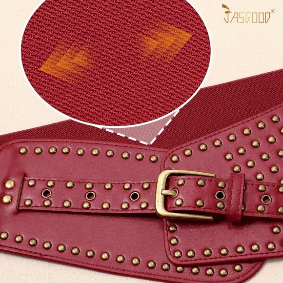 Women\'s Elastic Wide Belt Vintage Studded Stretchy Waist Belt Dress Pants Red main image 5
